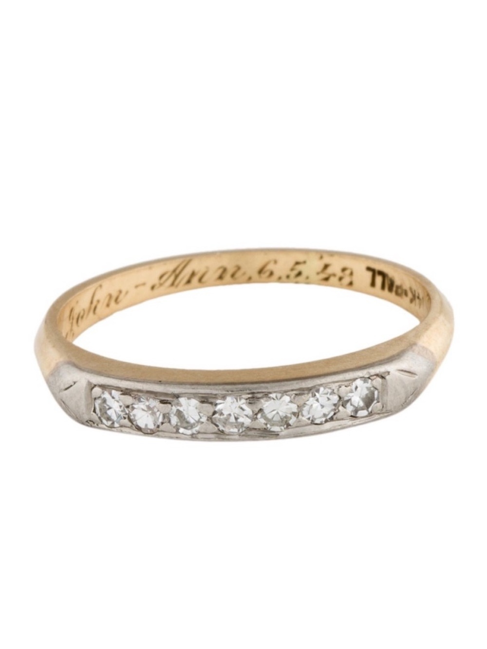 Retro 14k Gold 7-Stone Diamond Set in Palladium Ring Band 1948 Size 5.75 Vintage